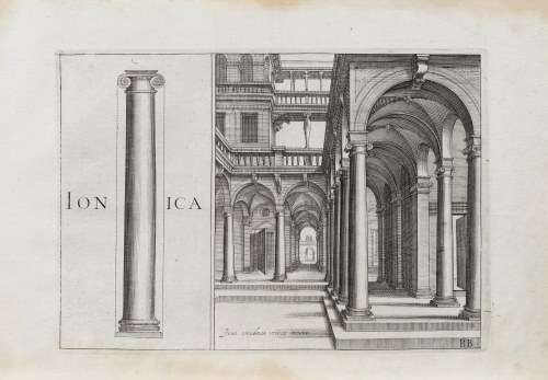 Hendrik Hondius (1573-1650), Porządek joński, z: Księga architektury, wyd. Hendrik Hondius, Haga, ok. 1620 r., Hans Vredeman de Vries