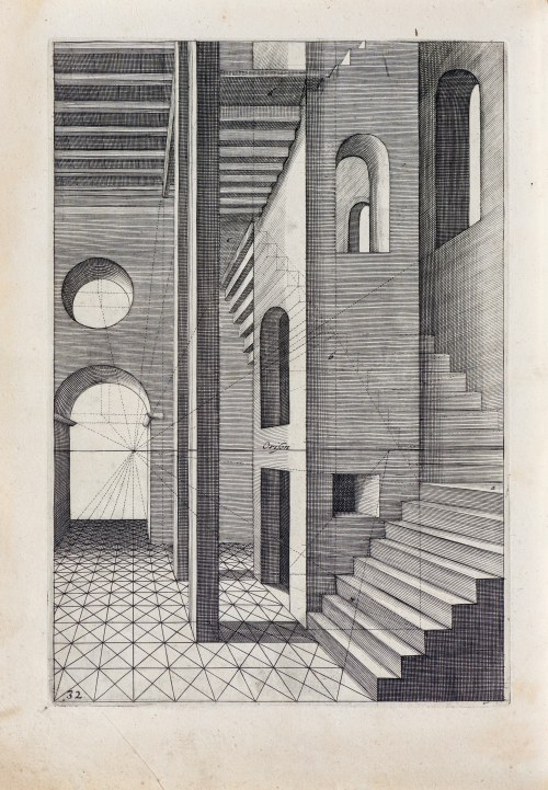 Hendrik Hondius (1573-1650), Perspektywa ze schodami, wyd. Haga, ok. 1606-1620 r., Hans Vredeman de Vries