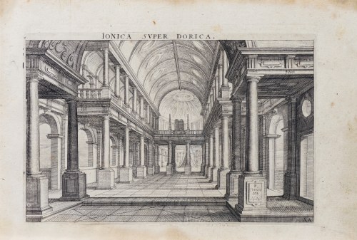 Hendrik Hondius (1573-1650), Styl joński nad doryckim, z: Pięć porządków architektury, wyd. Jean Jeansson, Amsterdam, 1620 r., Paul Vredeman de Vries