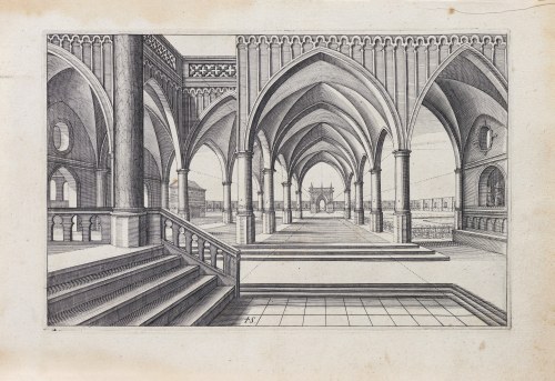 Hendrik Hondius (1573-1650), Perspektywa dziedzińca, wyd. Haga, ok. 1606-1620 r., Hans Vredeman de Vries