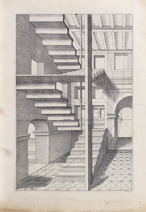 Hendrik Hondius (1573-1650), Perspektywa ze schodami, wyd. Haga, ok. 1606-1620 r., Hans Vredeman de Vries