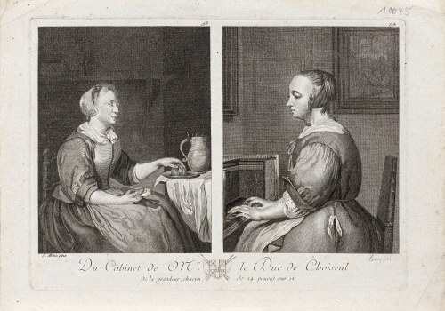 Dwie kobiety wg Metzu, wyd. Basan, Paryż, ok. 1770 r., Pierre François Basan