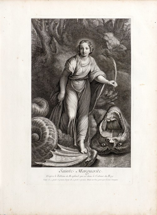 Święta Małgorzata według Rafaela, z serii: Zbiór rycin wykonanych na podstawie najpiękniejszych obrazów i najpiękniejszych rysunków we Francji, ok. 1729-40 r., Louis Surugue