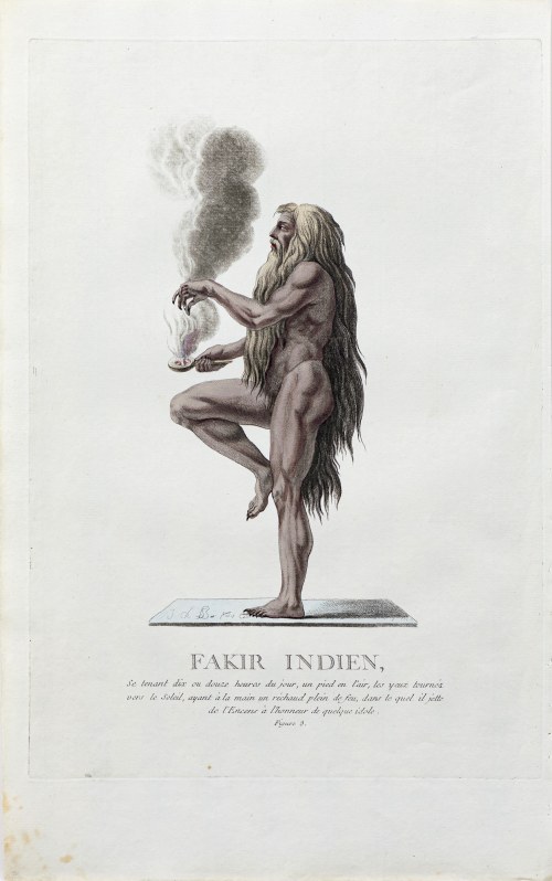 Fakir stojący na jednej nodze, wyd. Paryż, 1782 r., Jacques-Charles Bar
