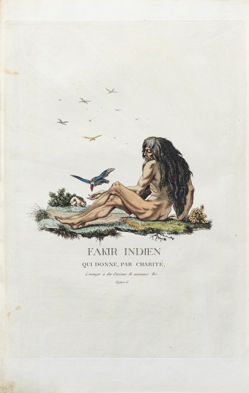 Fakir karmiący ptaki, wyd. Paryż, 1782 r., Jacques-Charles Bar