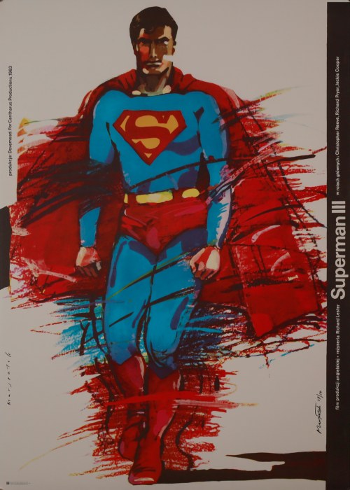 Superman III, projekt z 1985, druk 2021. Plakat z autografem artysty., Grzegorz Marszałek