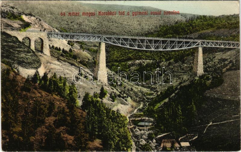 1907 Csíkgyimes, Gyimes, Ghimes; 64 méter magas Karakkó híd a Gyimesi ...