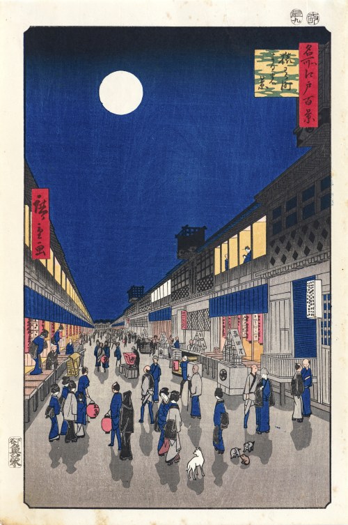 Nocne życie w Saruwaka-machi, z cyklu „100 słynnych widoków Edo”, Japonia, okres Showa, lata 70. XX w., Utagawa Hiroshige