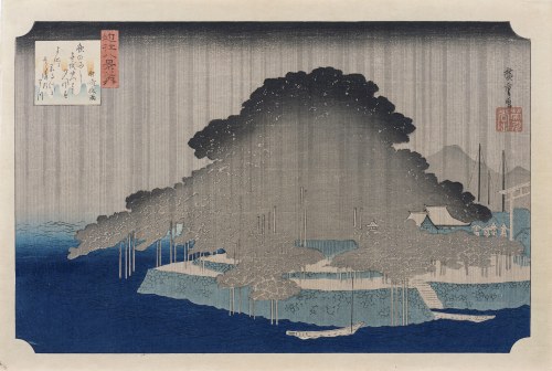 Wieczorny deszcz w Karasaki, z serii: Osiem widoków prowincji Omi, Japonia, okres Showa, lata 40. XX w., Utagawa Hiroshige