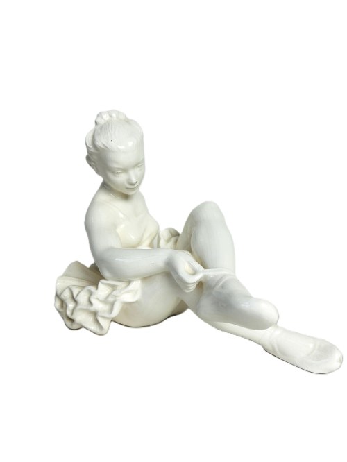 biała glazura, Czechosłowacja 1970, Vintage Ceramiczna Rzeźba Baletnicy