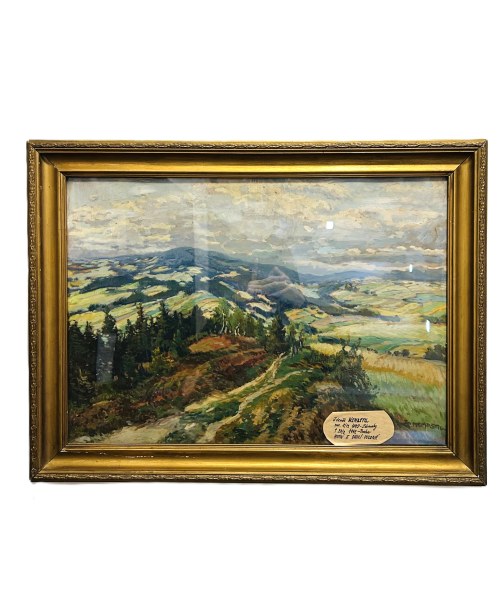 "Panorama Wołynia" | Znakomity sygnowany pejzaż, olej na desce, Czechosłowacja 1920 r., Zdeněk Nemastil
