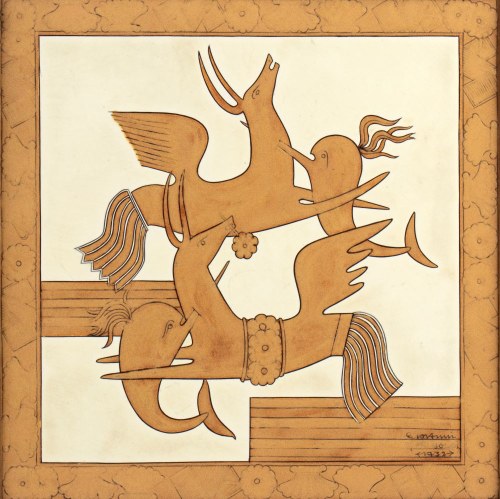 RICHARD-GINORI (Milano 1908 - 1971), Płytka z dekoracją fantastycznych stworzeń, Giovanni Gariboldi
