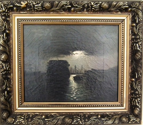 Nokturn z żaglowcami w porcie,1894, Alfred Scherres