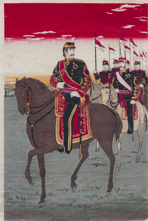 Cesarz Meiji podczas przeglądu wojsk, wyd. Kobayashi Tetsujirō, Tokio/Japonia, 1889 r., Yasuji Inoue