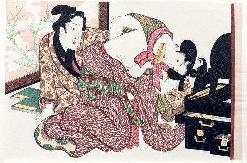 Przed lustrem, z serii: 12 przedstawień shunga, wyd. I-shū-kankōka, Tokio/Japonia, 1974 r., Keisai Eisen