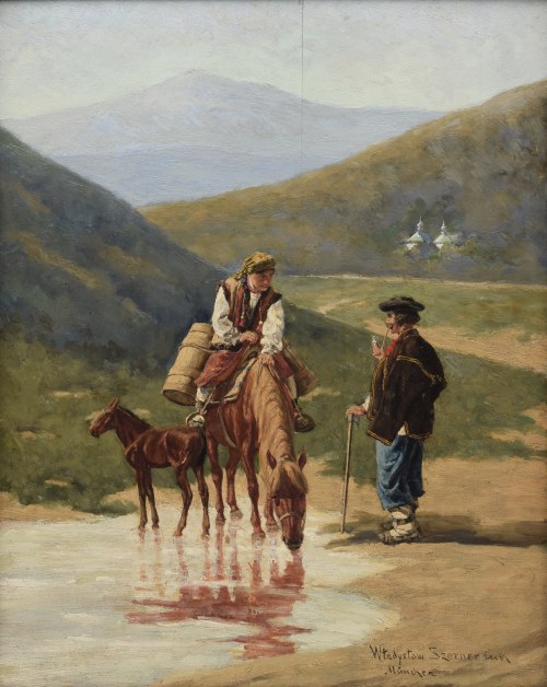 Hucuł i hucułka nad rzeką, Władysław Karol Szerner