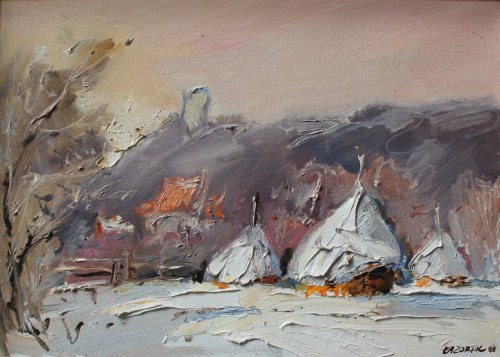 Widok Kazimierza zimą, 1988, Stanisław Łazorek