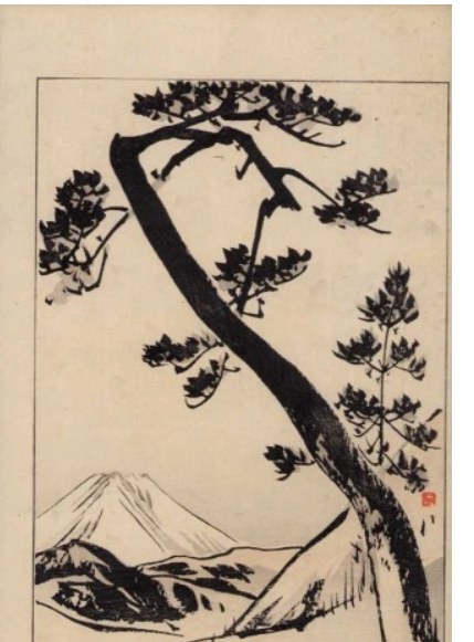 Sosna i góra Fuji - drzeworyt z cyklu Dwanaście widoków Góry Fudżi, Utagawa Toyohiro