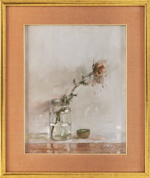 Martwa natura z różą i kiwi, XX w., Stanisław Mazuś
