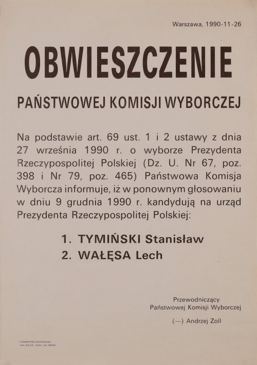1990, Obwieszczenie Państwowej Komisji Wyborczej