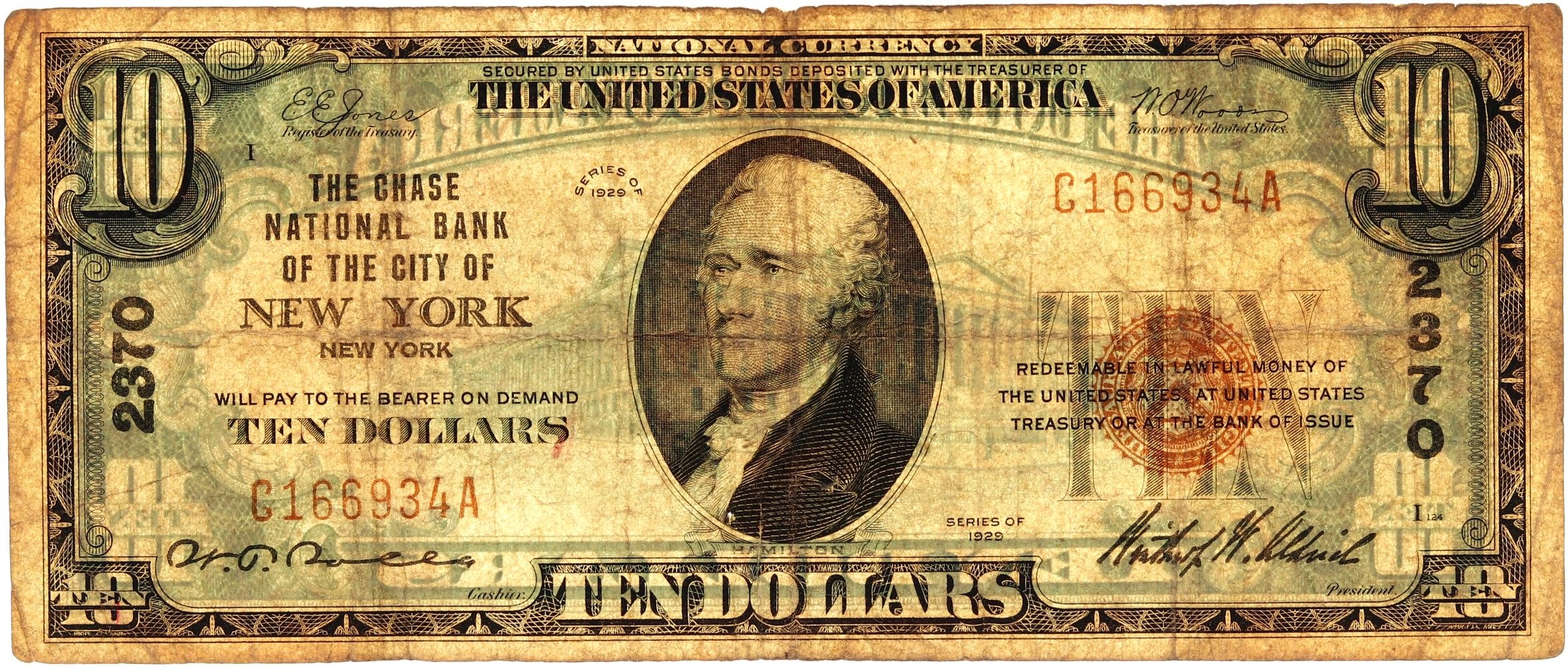 USA, National Currency, The Chase National Bank of the City of New York