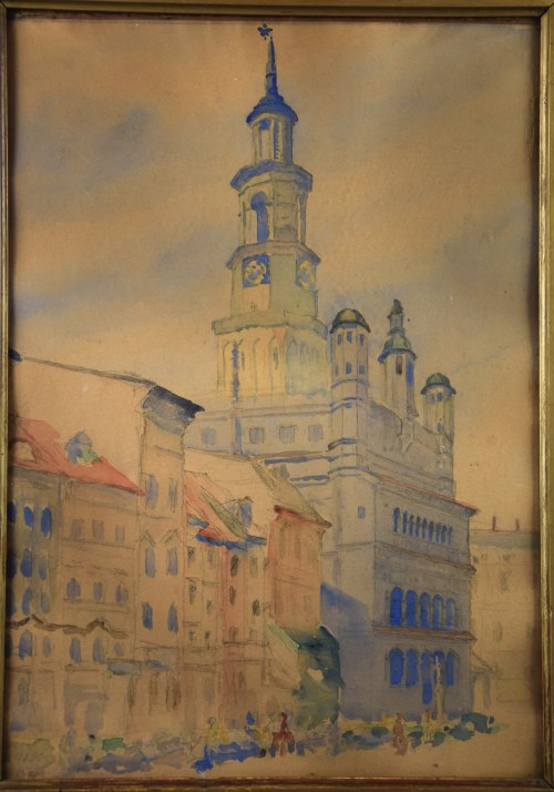 "Ratusz w Poznaniu", akwarela, lata 20/30-te., Romuald Mossoczy