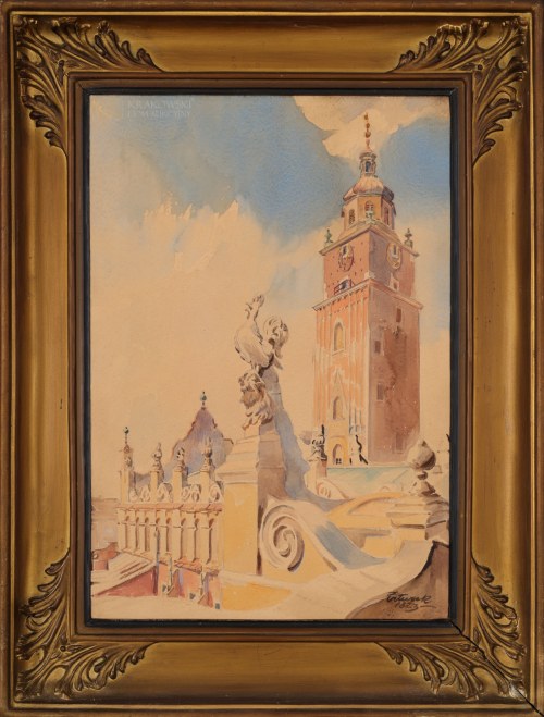 "Kraków - kogut na Sukiennicach i widok na wieżę ratuszową", Franciszek Turek