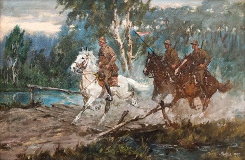 Ułani przeprawiający się przez rzekę, 1960, Edward Mesjasz