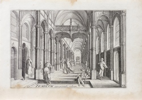 Hendrik Hondius (1573-1650), Wnętrze świątyni, wyd. Haga, ok. 1606-1620 r., Hans Vredeman de Vries