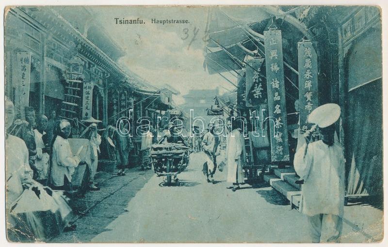 Tsinanfu Jinan, Tsinan, Tsinanfu; Hauptstrasse / main street, shops +