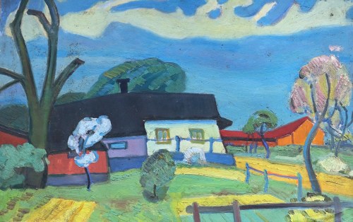 Pejzaż z zabudowaniami, ok. 1950, Bohumír Herot