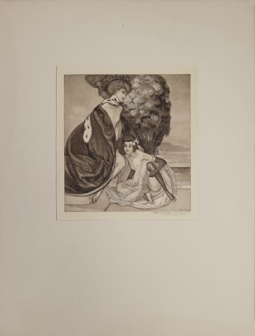 Dama w gronostajach z dwórką, 1912, Franz von Bayros