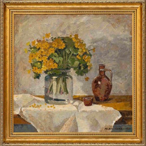 Martwa natura z wazonem żółtych kwiatów, 1971, Maria Bilińska-Kalicka