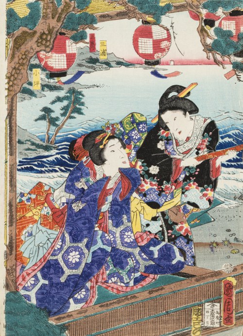 Spotkanie przy brzegu, 1850-1872, Toyohara Kunichika