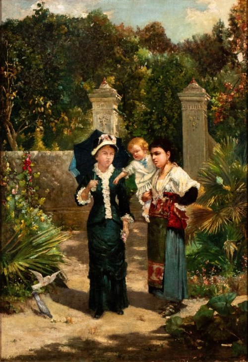 Kobiety spacerujące w ogrodzie, 1880 r., Scognamiglio