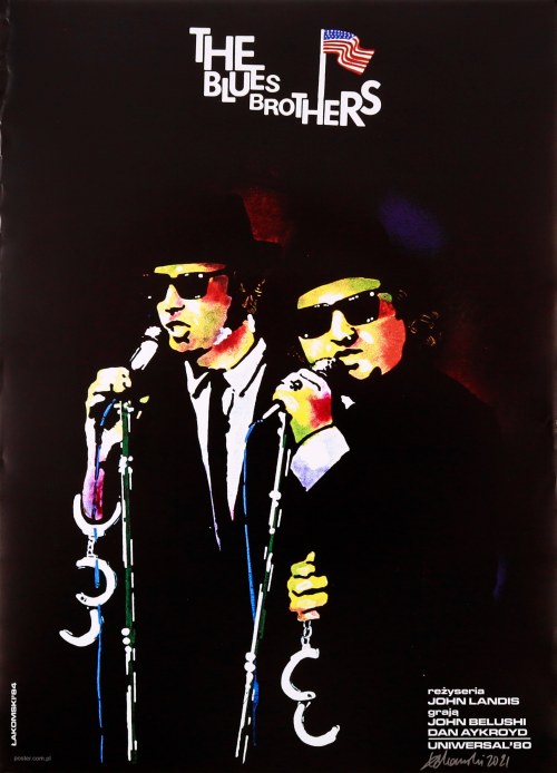 The Blues Brothers. Plakat sygnowany przez autora, Łakomski 2021, Mirosław Łakomski