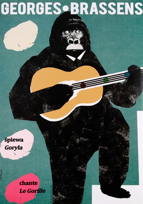 Georges Brassens śpiewa "Goryla", 2016. Plakat z autografem autora., Jakub Zasada